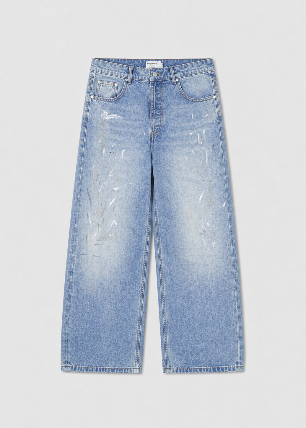 Light blue washed splatter jeans