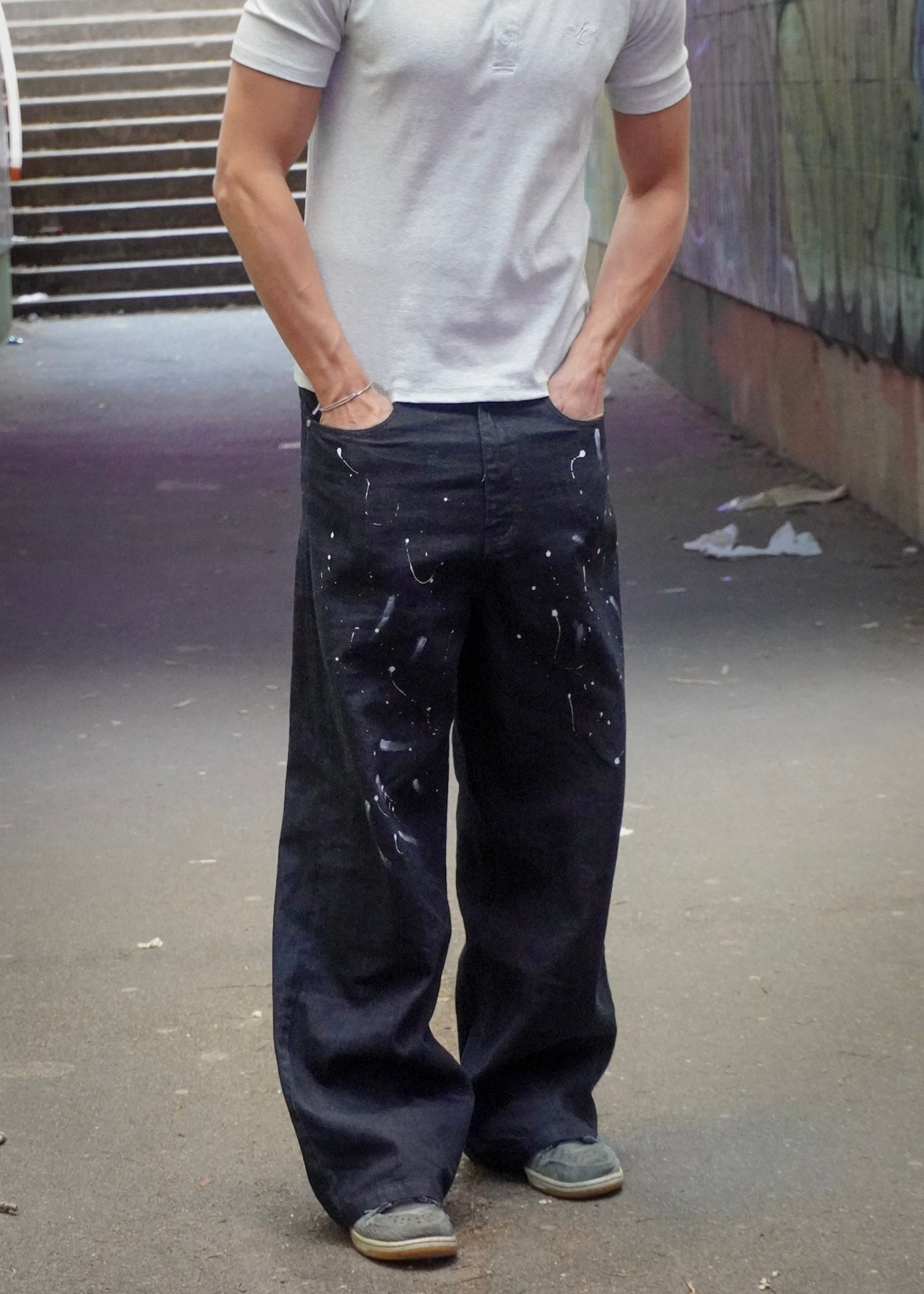 Selvedge Splatter Baggy Jeans
